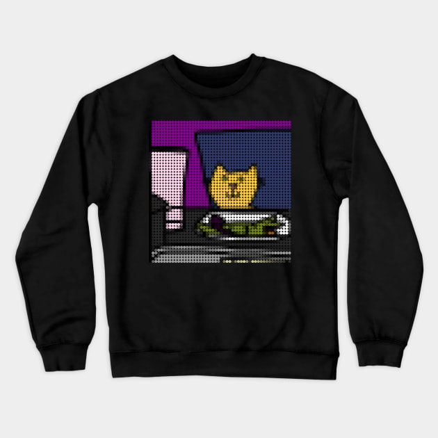 Cat At A Table Meme Goes Dotty Crewneck Sweatshirt by ellenhenryart